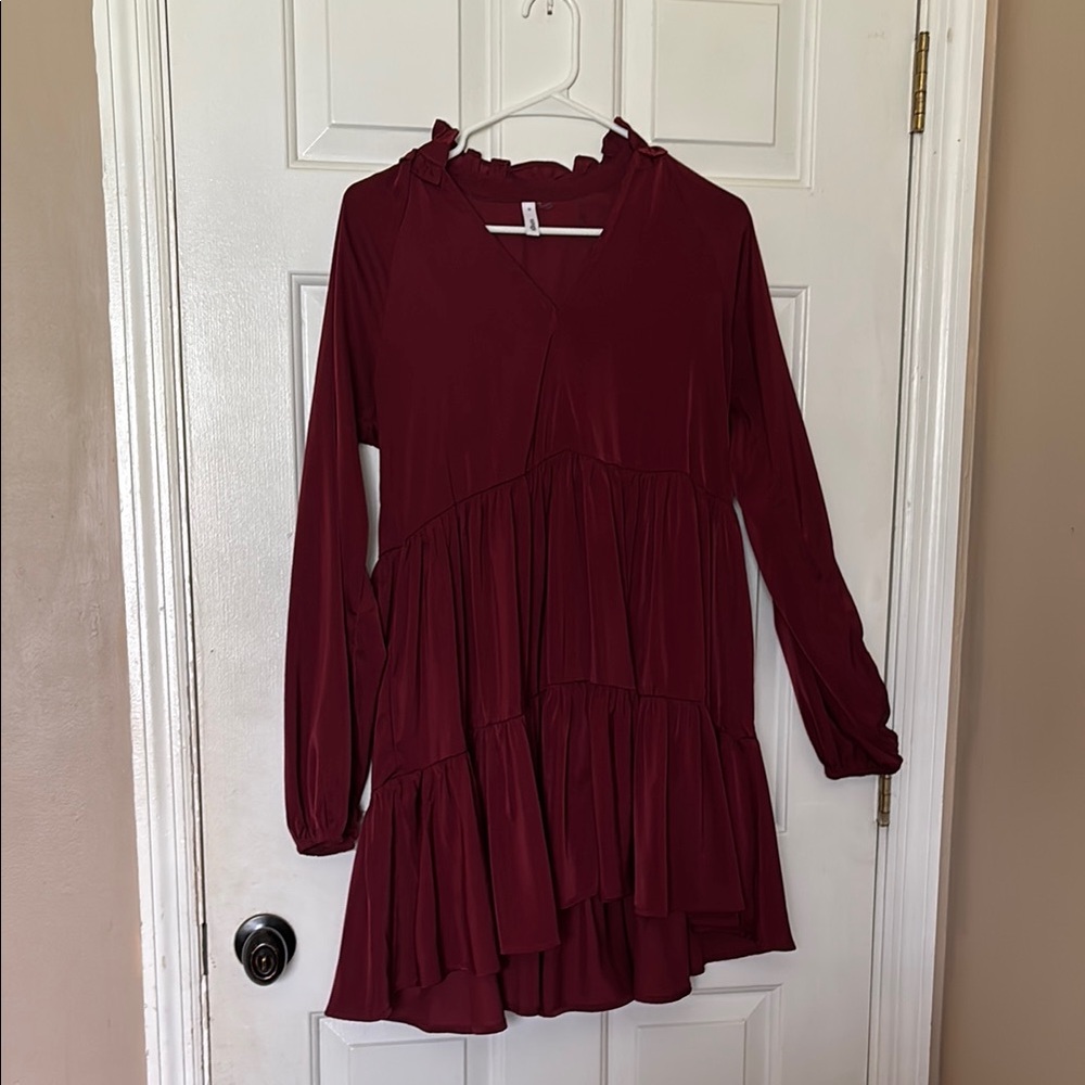 Glam Burgundy Long Sleeve Dress